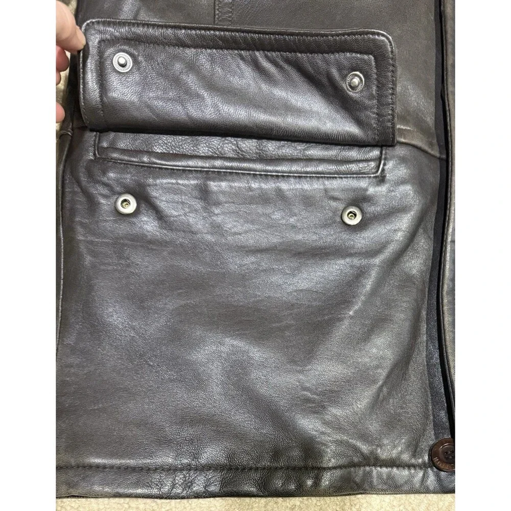 Kenneth Cole Reaction Brown Genuine Leather Car Coat Mens M Thermolite Jacket